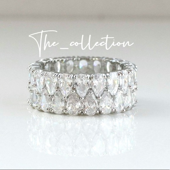 STERLING SILVER DOUBLE STACK DIAMOND RING - Picture 3 of 5